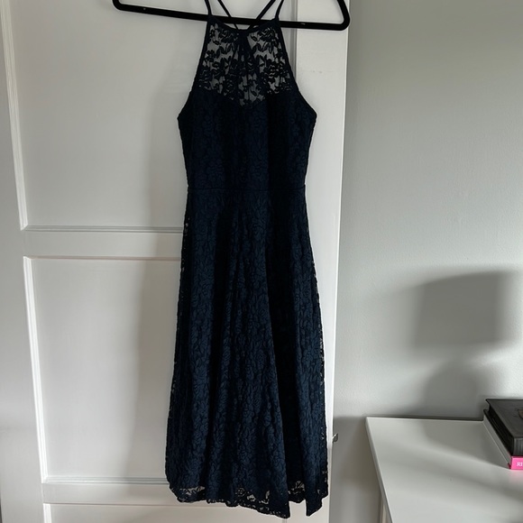 Lulus Navy Lace Dress- MIDI - Picture 3 of 9